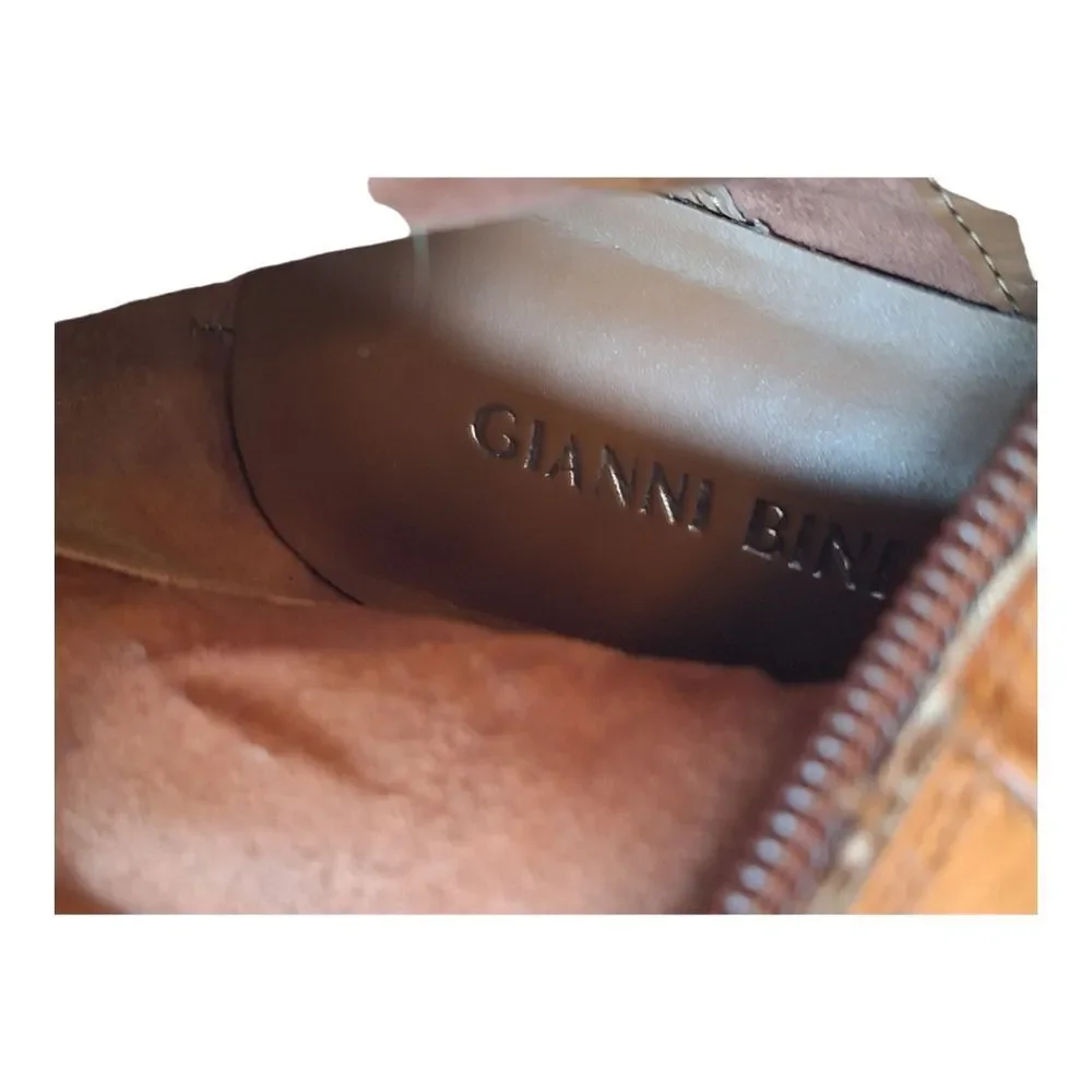Gianni Bini Leather Knee High Riding Boots Cognac Brown Gold Buckles women's 6M